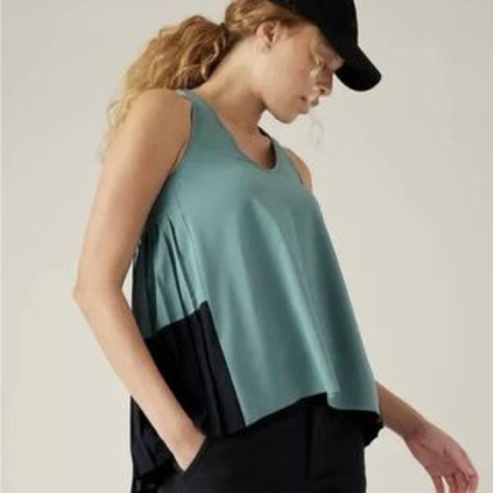 Athleta Teal and Black Colorblock V-Neck Tank